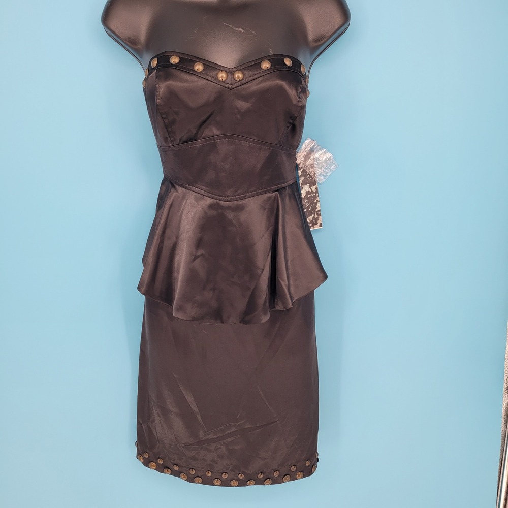 Kensie Peplum Dress Womens 8 Black Studded Satin Cocktail Party New edgy evening
